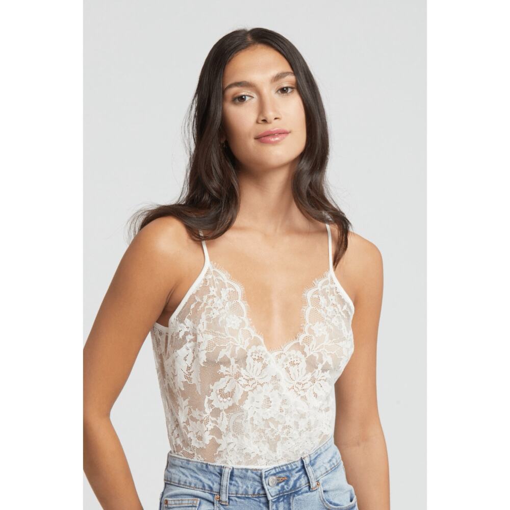 Anthropologie Rya Collection Eleanor Teddy Lace Bodysuit Romantic Sexy White S